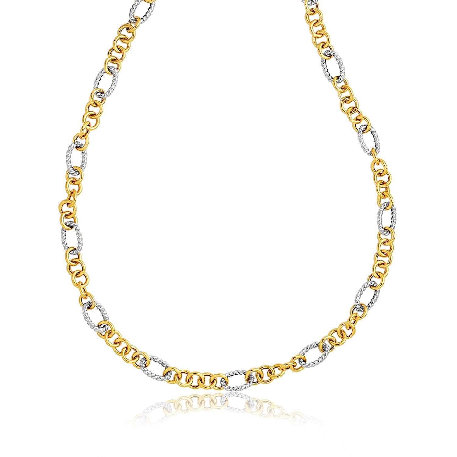 14k Two-Tone Round and Cable Style Link Necklace-0