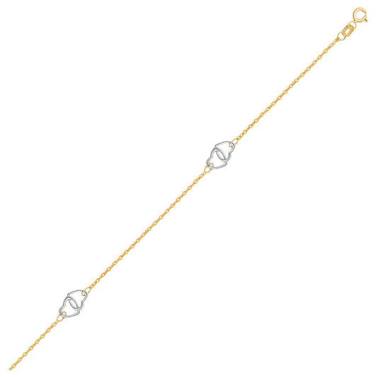 14k Two Tone Gold Entwined Heart Stationed Anklet-0