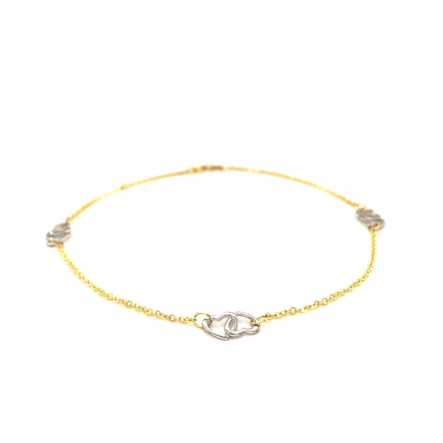 14k Two Tone Gold Entwined Heart Stationed Anklet-1