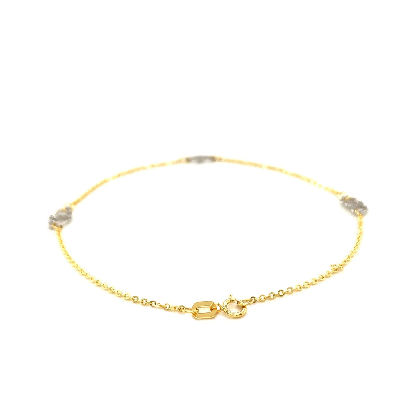 14k Two Tone Gold Entwined Heart Stationed Anklet-2