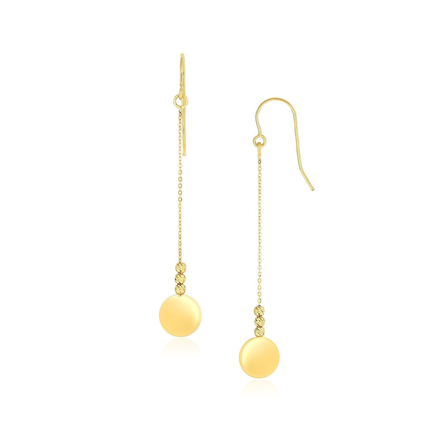 10k Yellow Gold Bead and Shiny Disc Drop Earrings-0