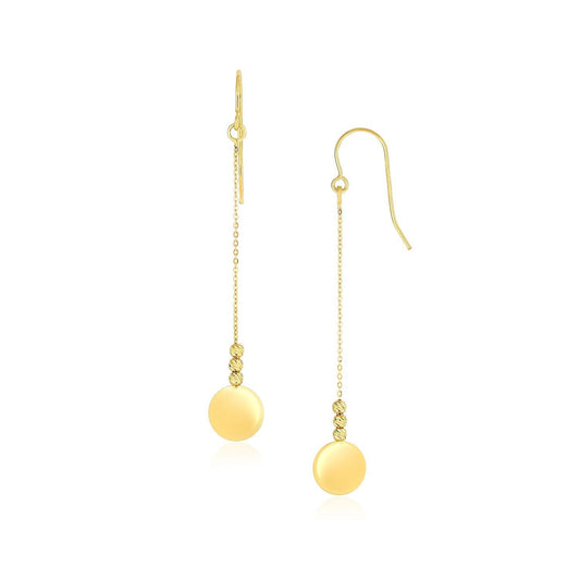 10k Yellow Gold Bead and Shiny Disc Drop Earrings-0