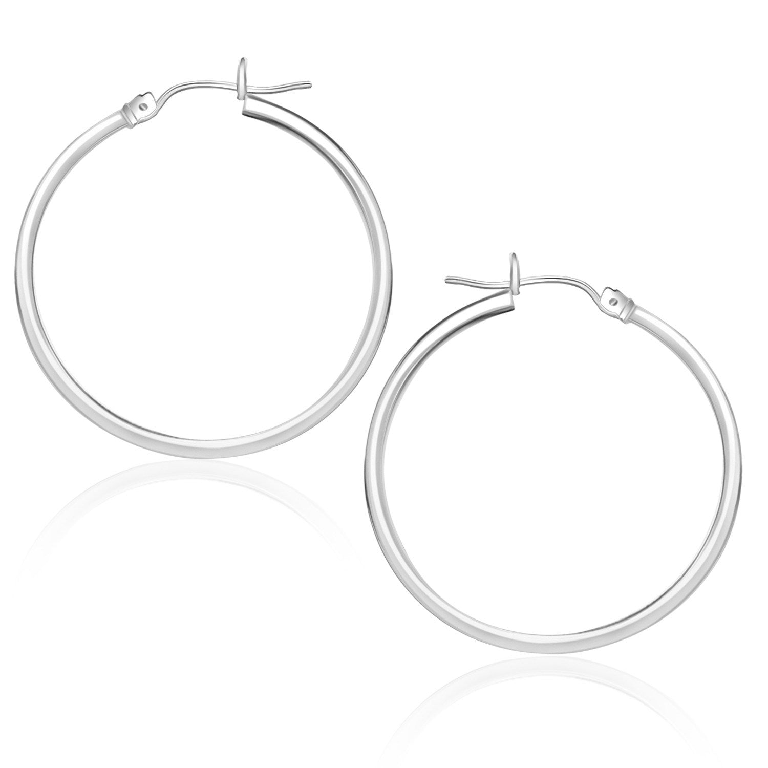 10k White Gold Polished Hoop Earrings (25 mm)-0