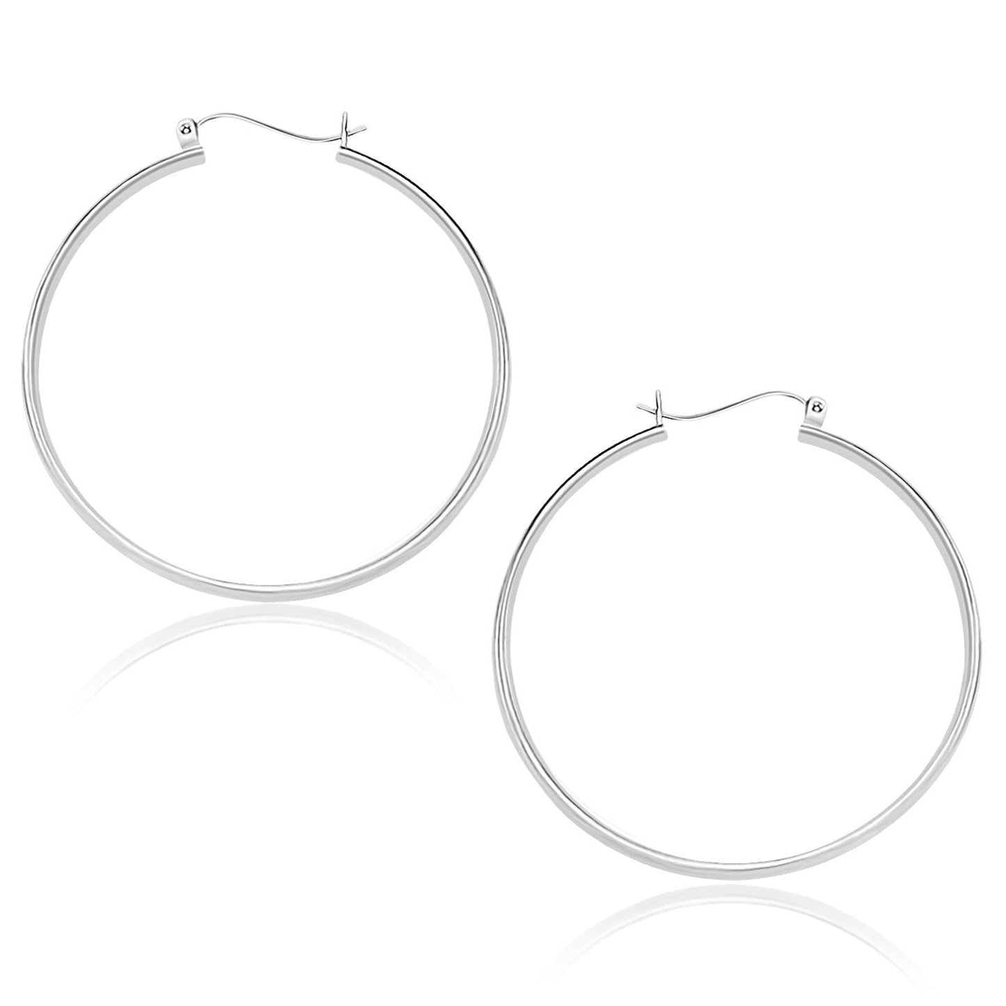 10k White Gold Polished Hoop Earrings (40mm)-0