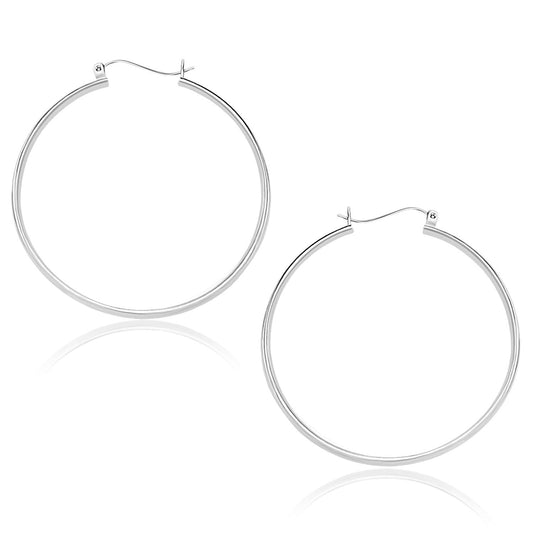 10k White Gold Polished Hoop Earrings (40mm)-0