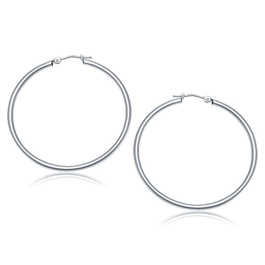 10k White Gold Polished Hoop Earrings (40 mm)-0