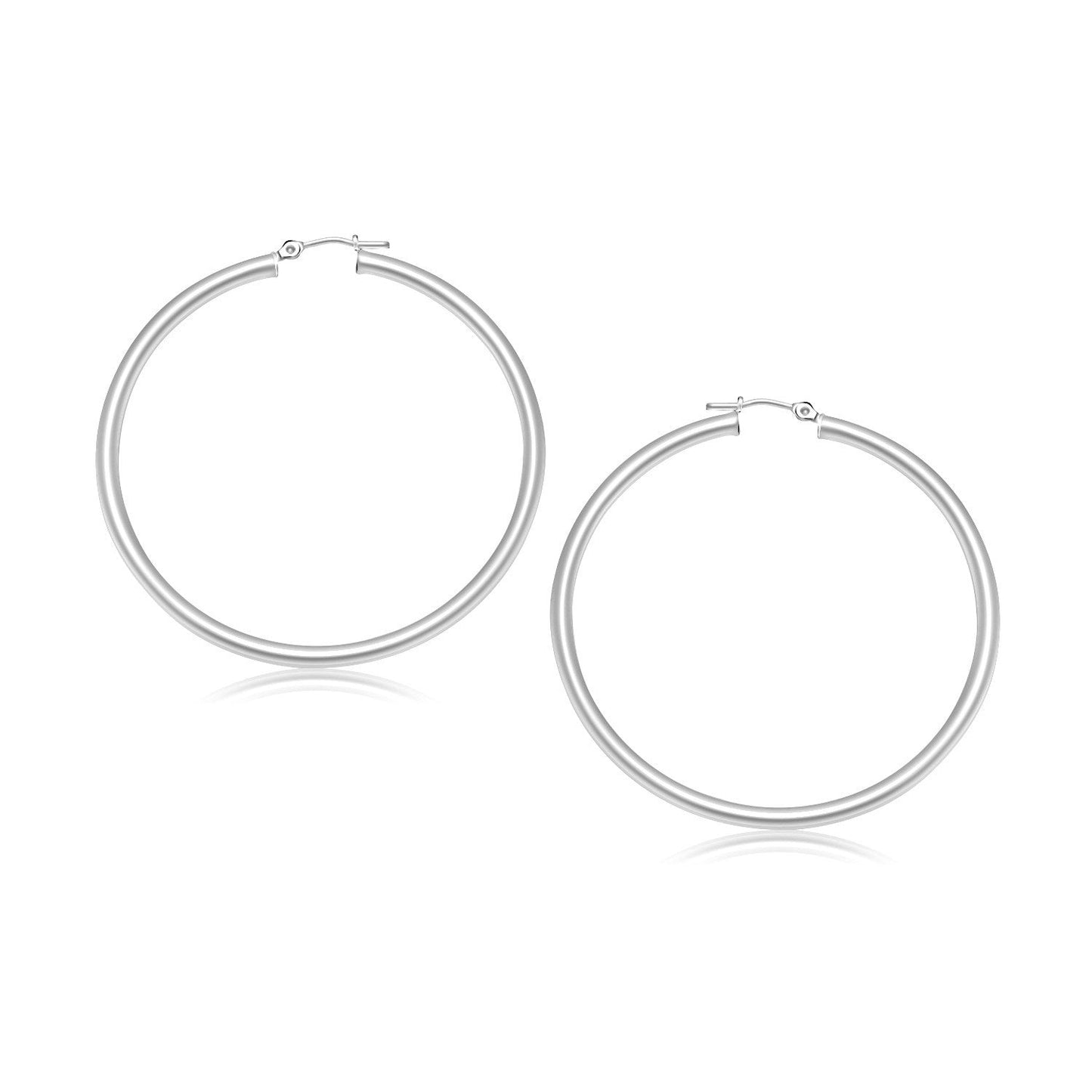 10k White Gold Polished Hoop Earrings (30 mm)-0