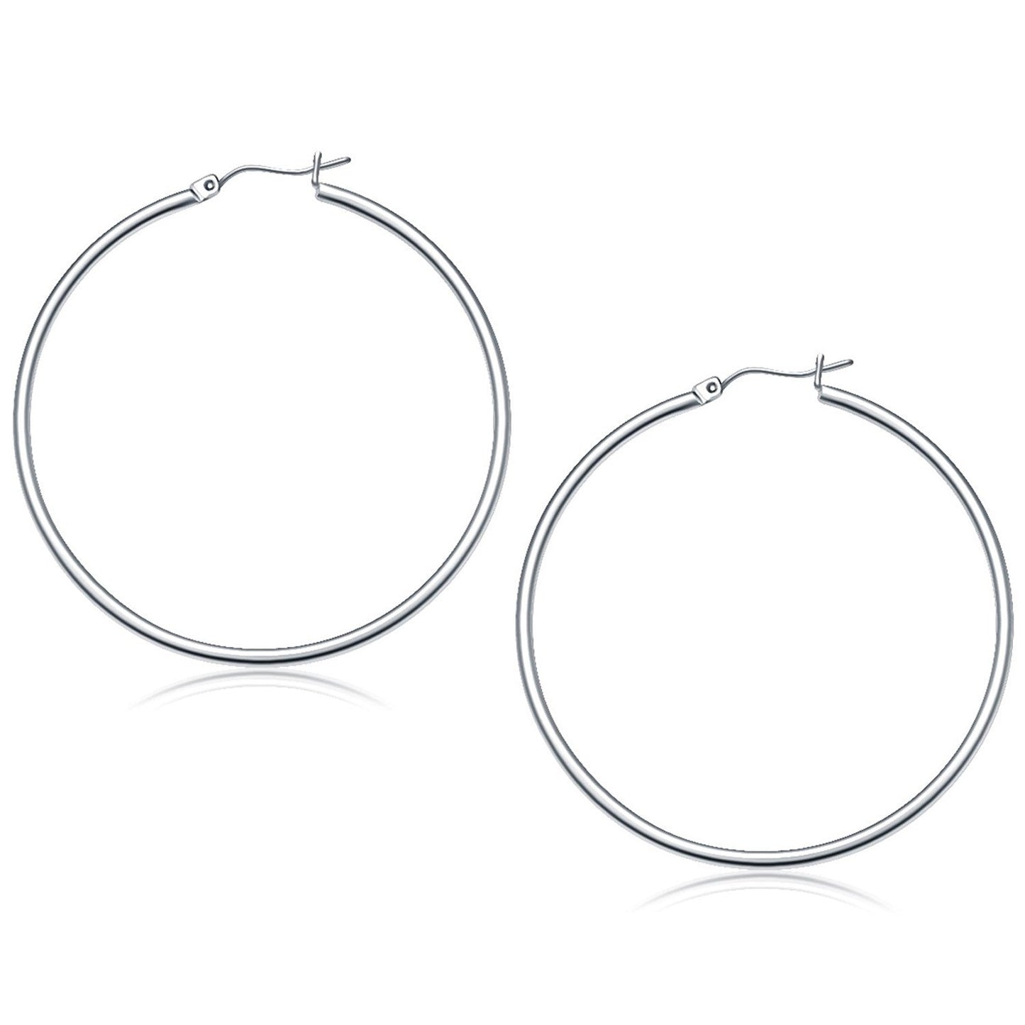 10k White Gold Polished Hoop Earrings (50 mm)-0