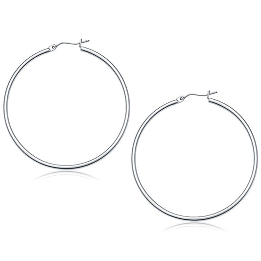 10k White Gold Polished Hoop Earrings (50 mm)-0