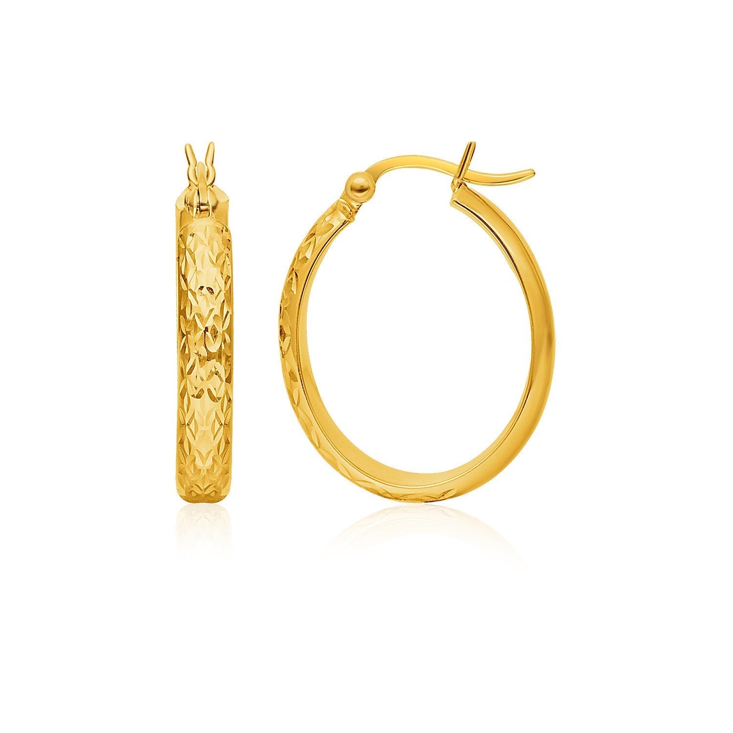 10k Yellow Gold Hammered Oval Hoop Earrings-0