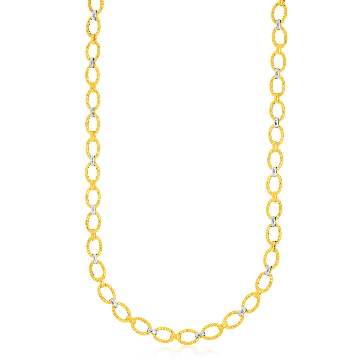 14k Two-Tone Gold Multi-Textured Oval Link Fancy Necklace-0