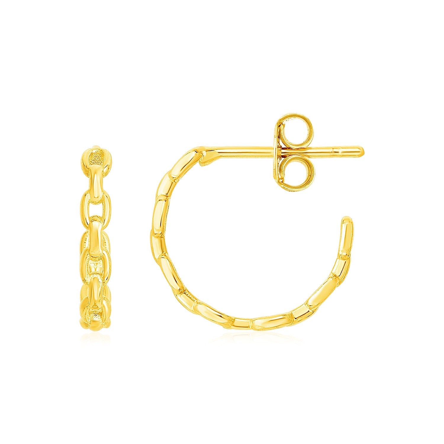 14k Yellow Gold Delicate Chain Hoop Earrings-0