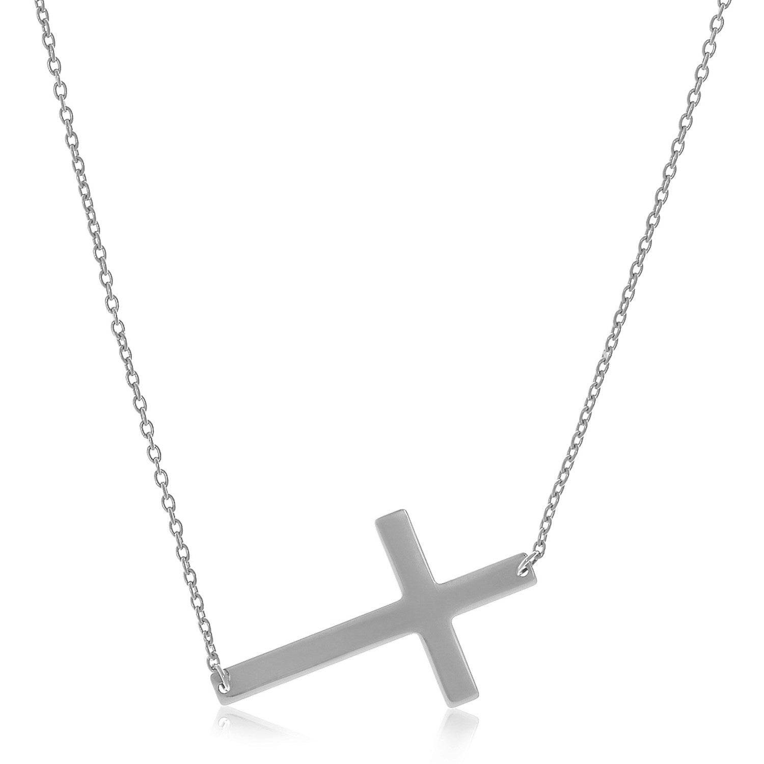 14k White Gold Plain Cross Motif Necklace-0