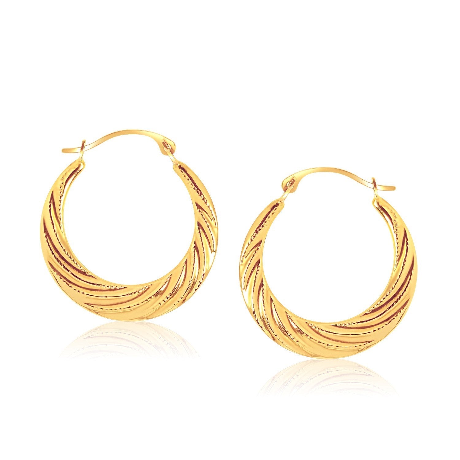 10k Yellow Gold Textured Graduated Twist Hoop Earrings-0