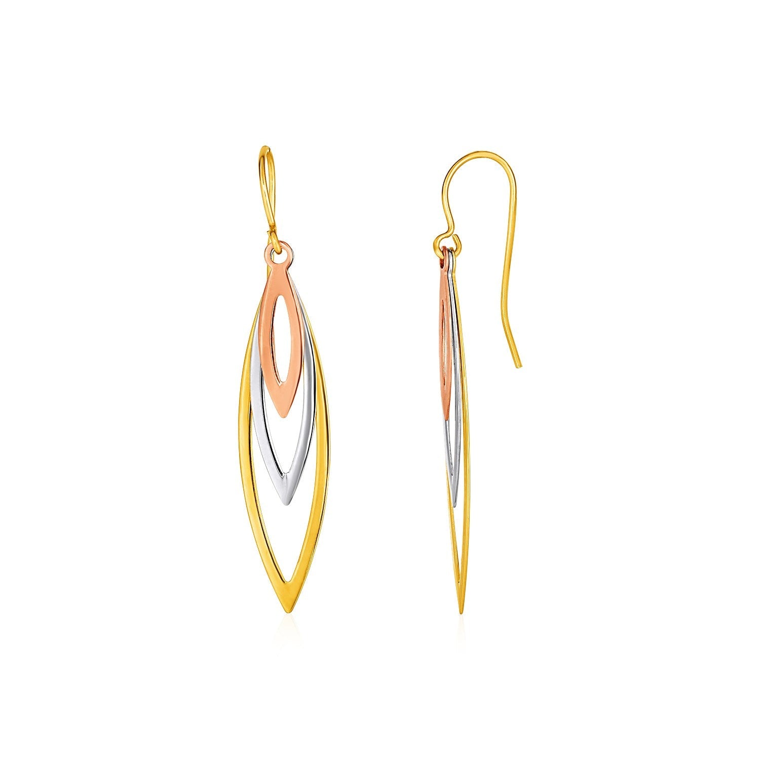 Tri-Tone Graduated Open Marquise Earrings in 10k Yellow,  White,  and Rose Gold-0