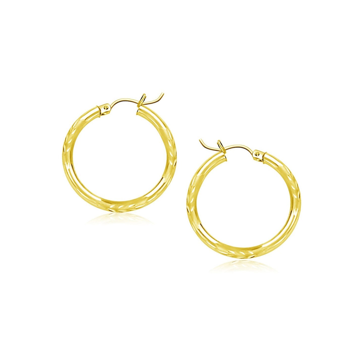 10k Yellow Gold Diamond Cut Hoop Earrings (15mm)-0