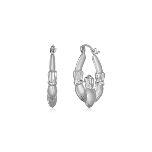 14K White Gold Claddagh Symbol Hoop Earrings-0