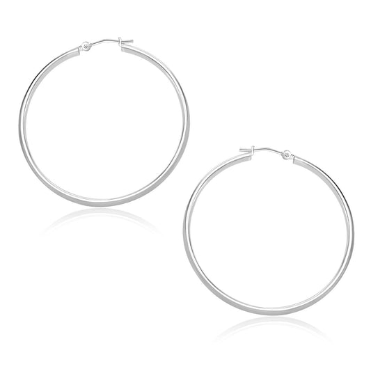 10k White Gold Polished Hoop Earrings (30mm)-0