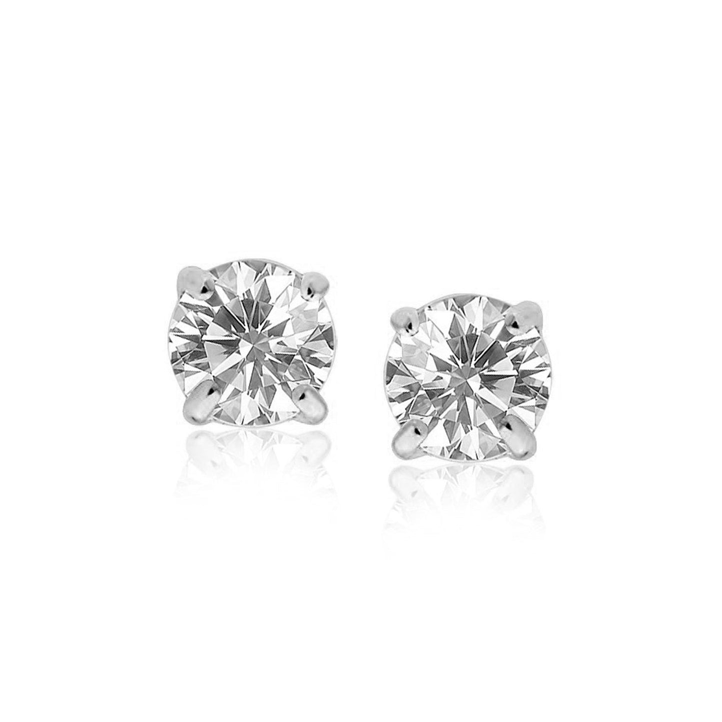 14k White Gold 8.0mm Round CZ Stud Earrings-0