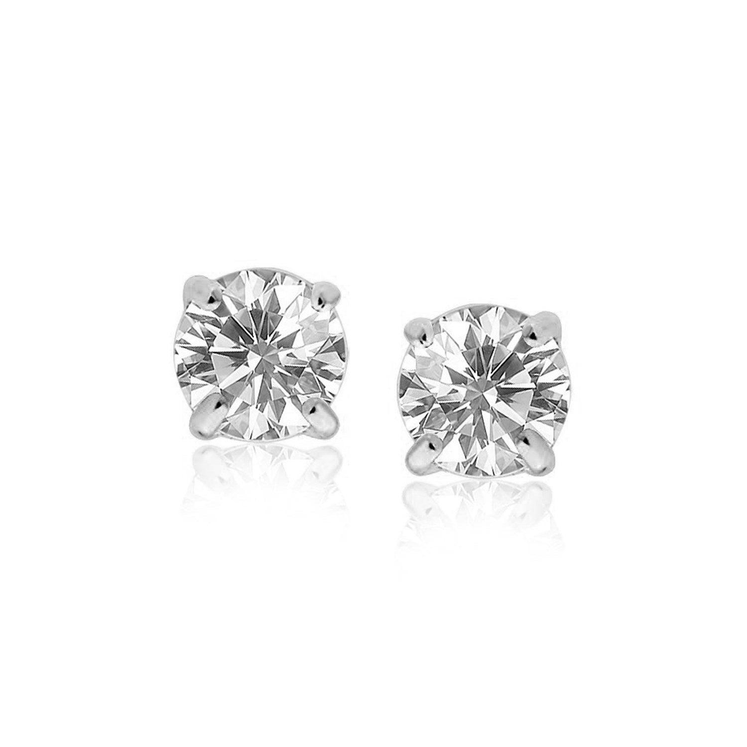 14k White Gold 8.0mm Round CZ Stud Earrings-0