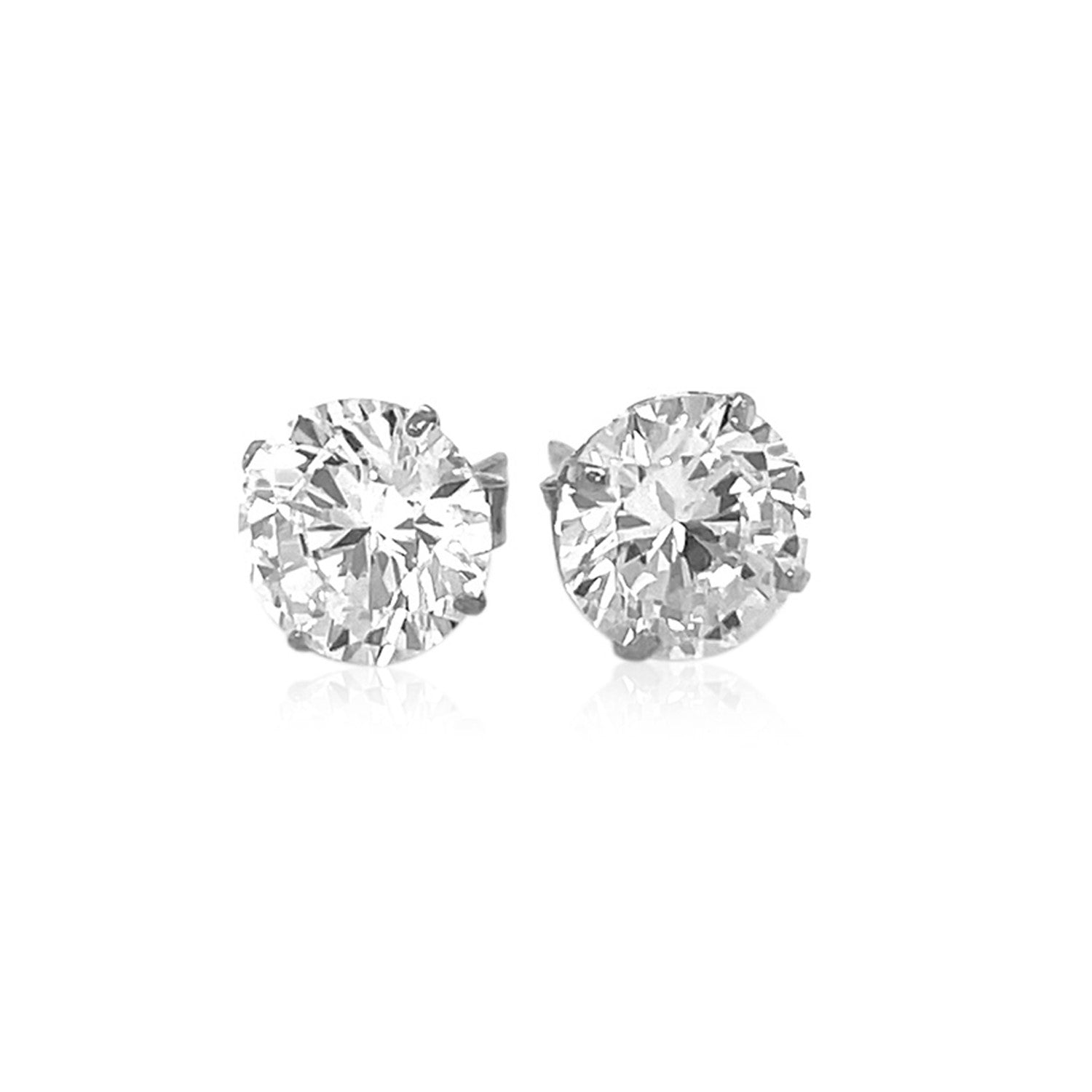 14k White Gold 8.0mm Round CZ Stud Earrings-1