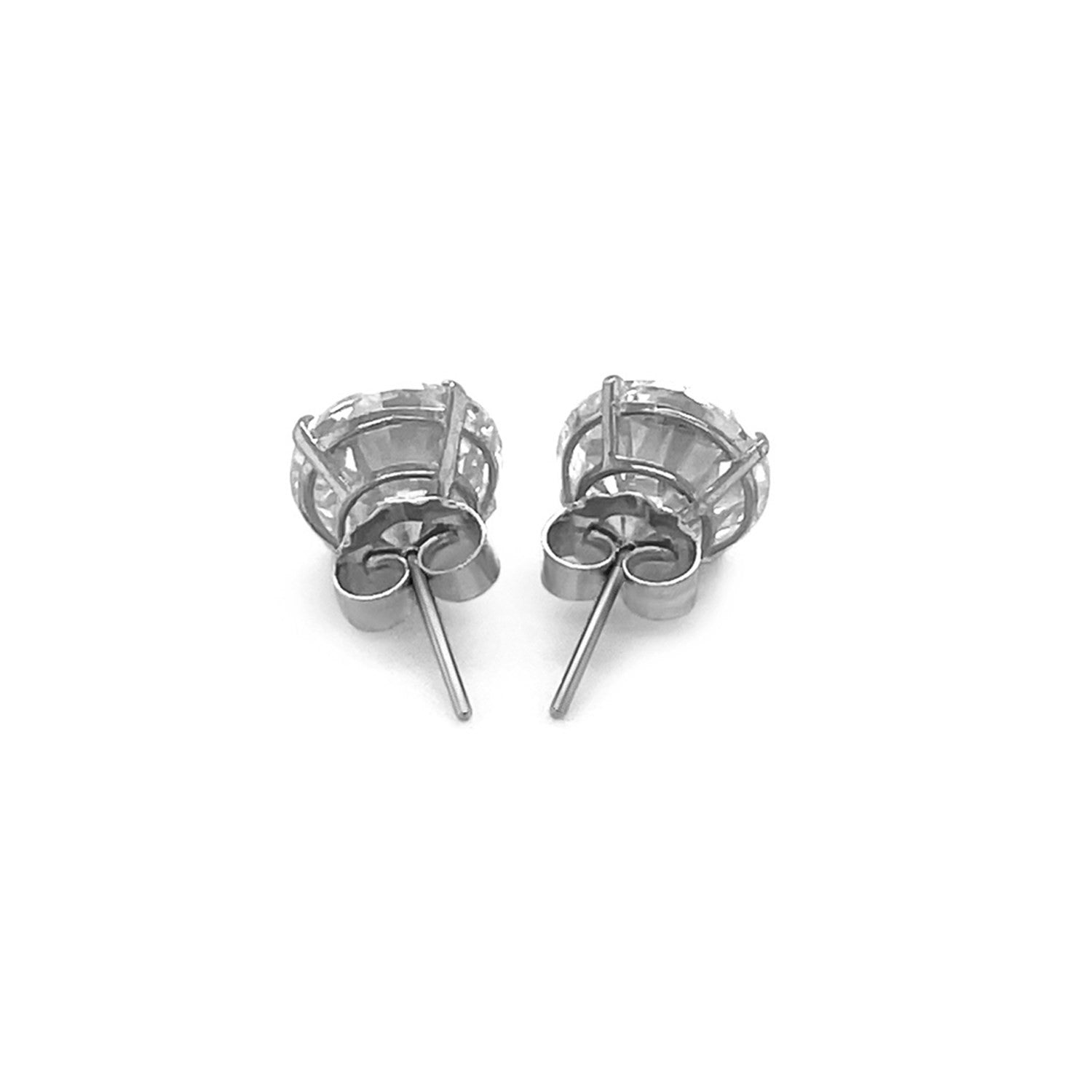 14k White Gold 8.0mm Round CZ Stud Earrings-2