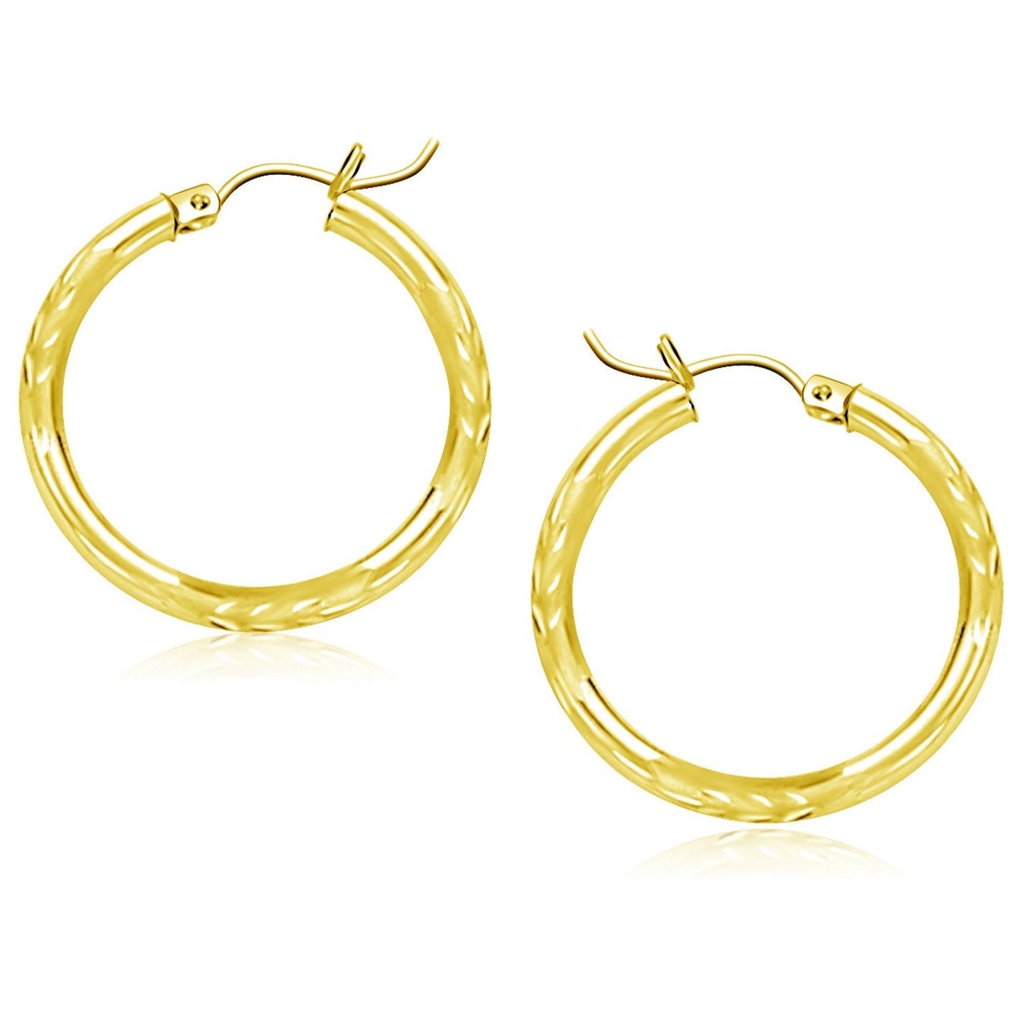 10k Yellow Gold Diamond Cut Hoop Earrings (25mm)-0