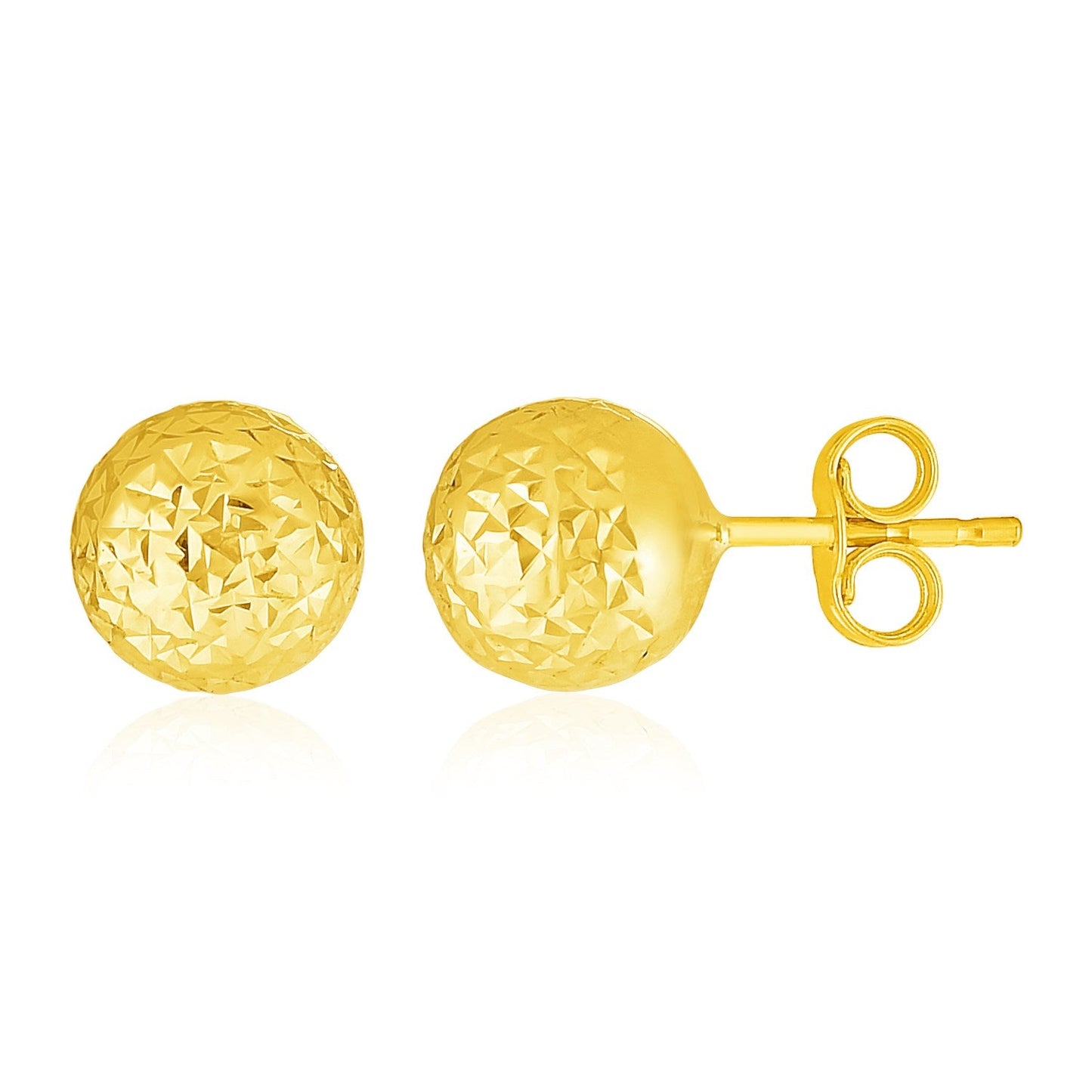 14k Yellow Gold Ball Earrings with Crystal Cut Texture-0