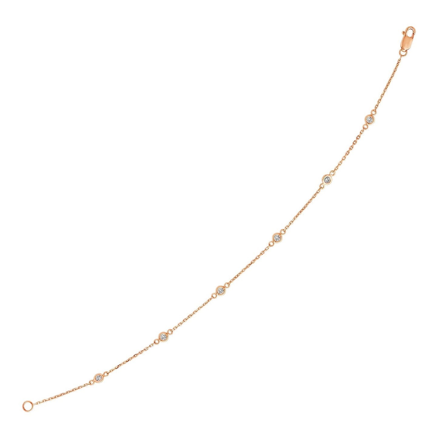 14k Rose Gold 7 inch Bracelet with Diamond Stations-0