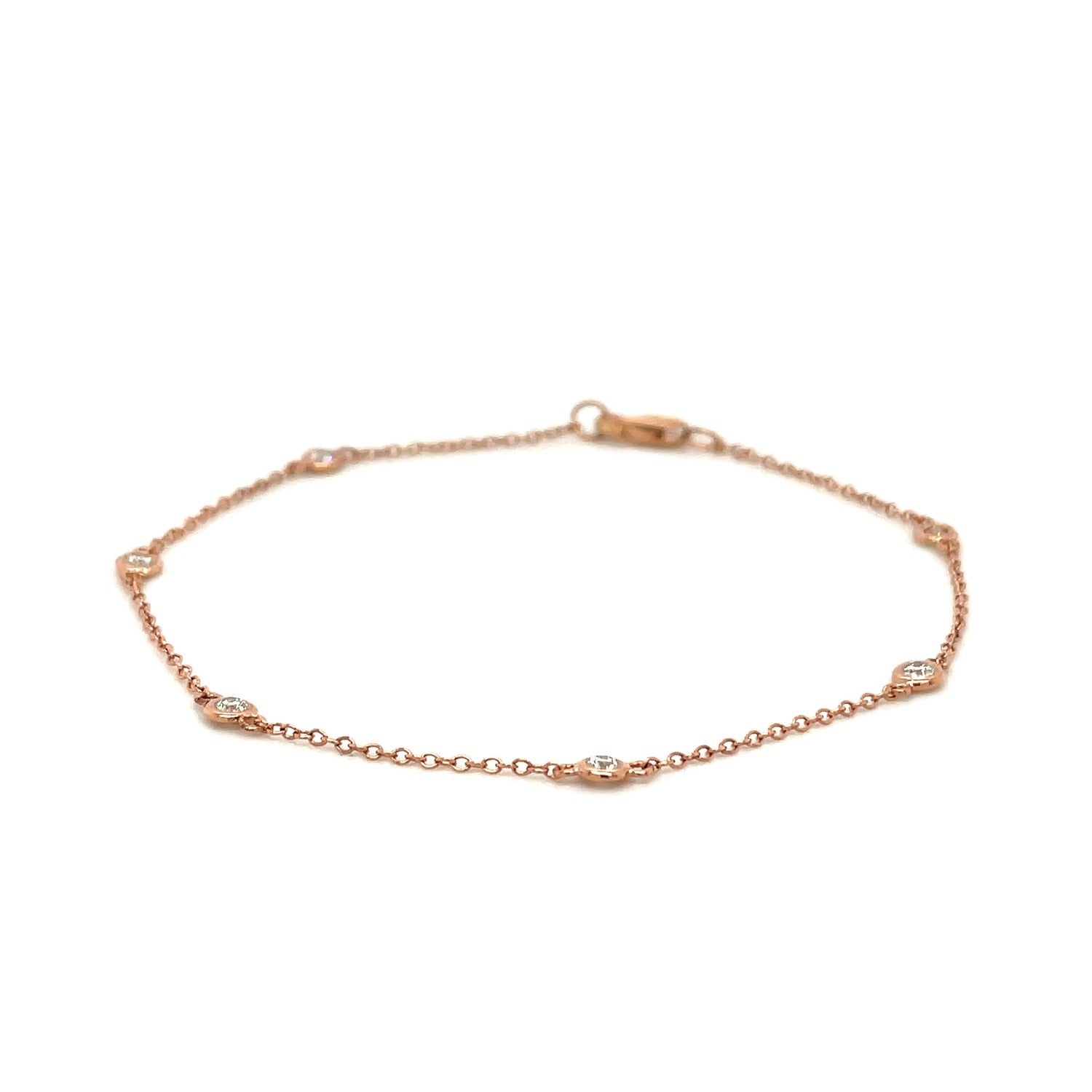 14k Rose Gold 7 inch Bracelet with Diamond Stations-1