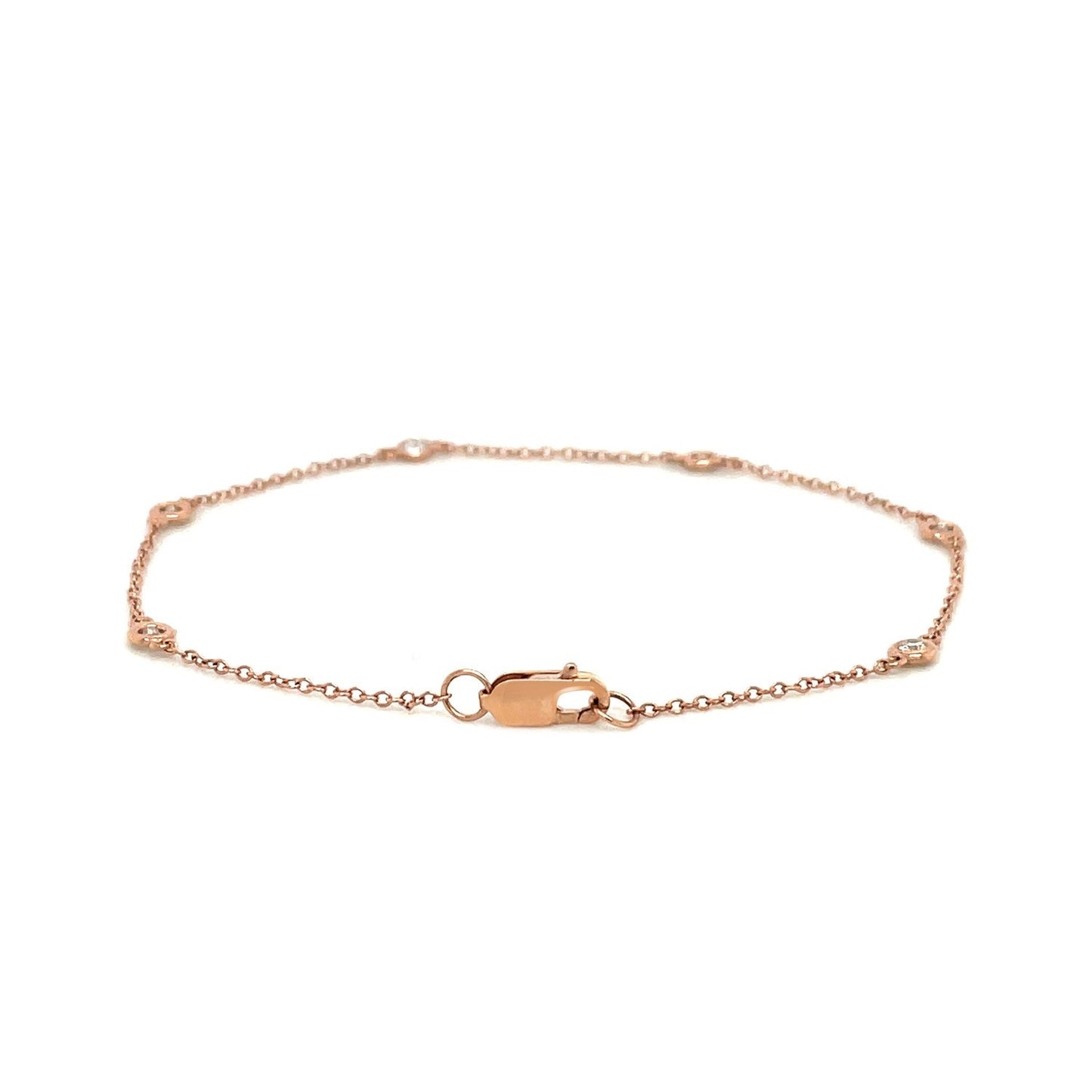 14k Rose Gold 7 inch Bracelet with Diamond Stations-2