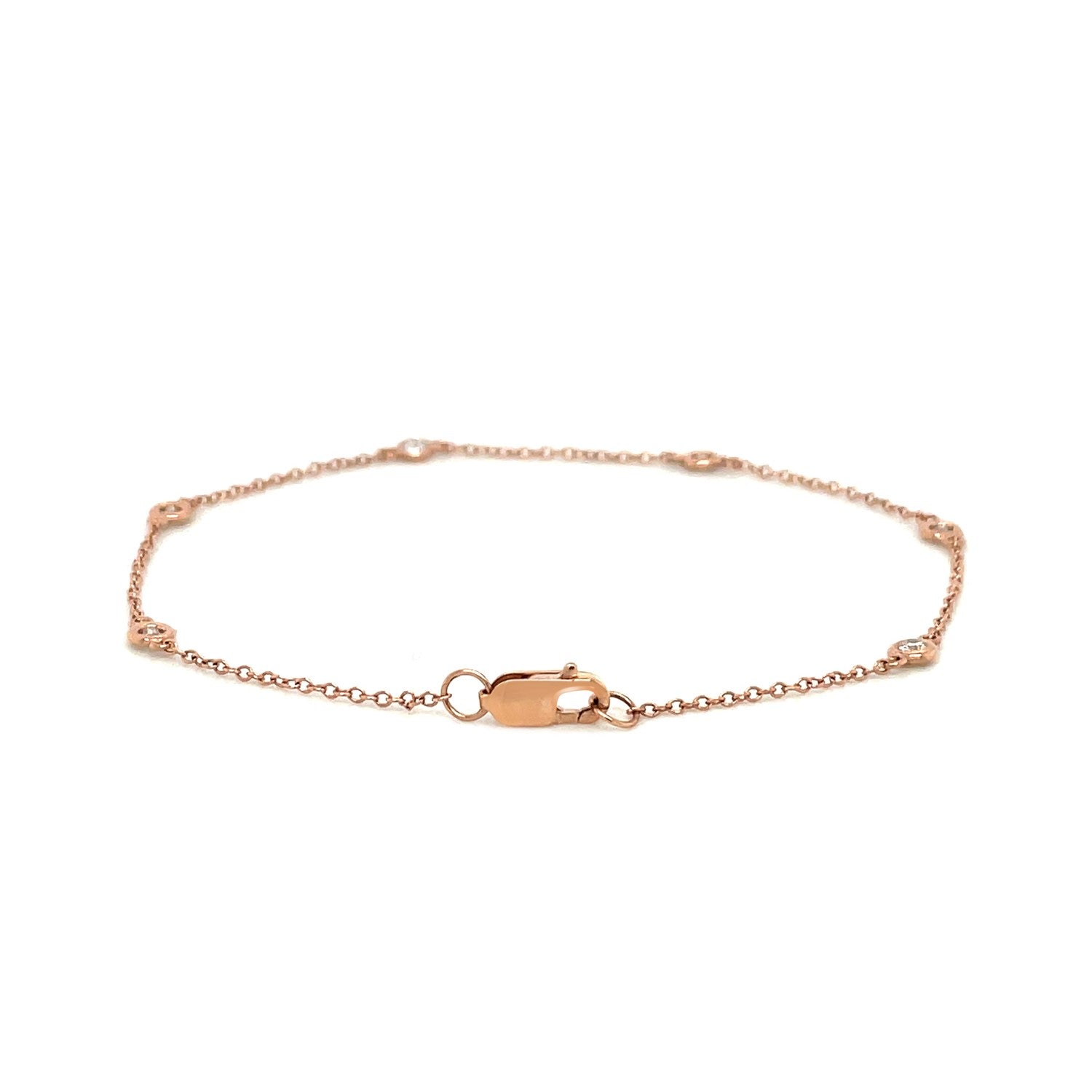 14k Rose Gold 7 inch Bracelet with Diamond Stations-2