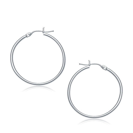 10k White Gold Polished Hoop Earrings (30 mm)-0