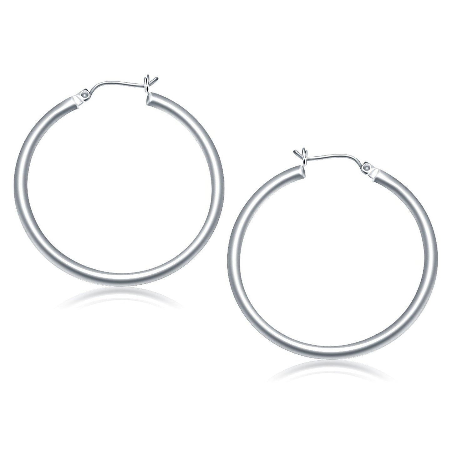 10k White Gold Polished Hoop Earrings (40 mm)-0