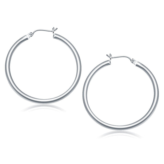 10k White Gold Polished Hoop Earrings (40 mm)-0