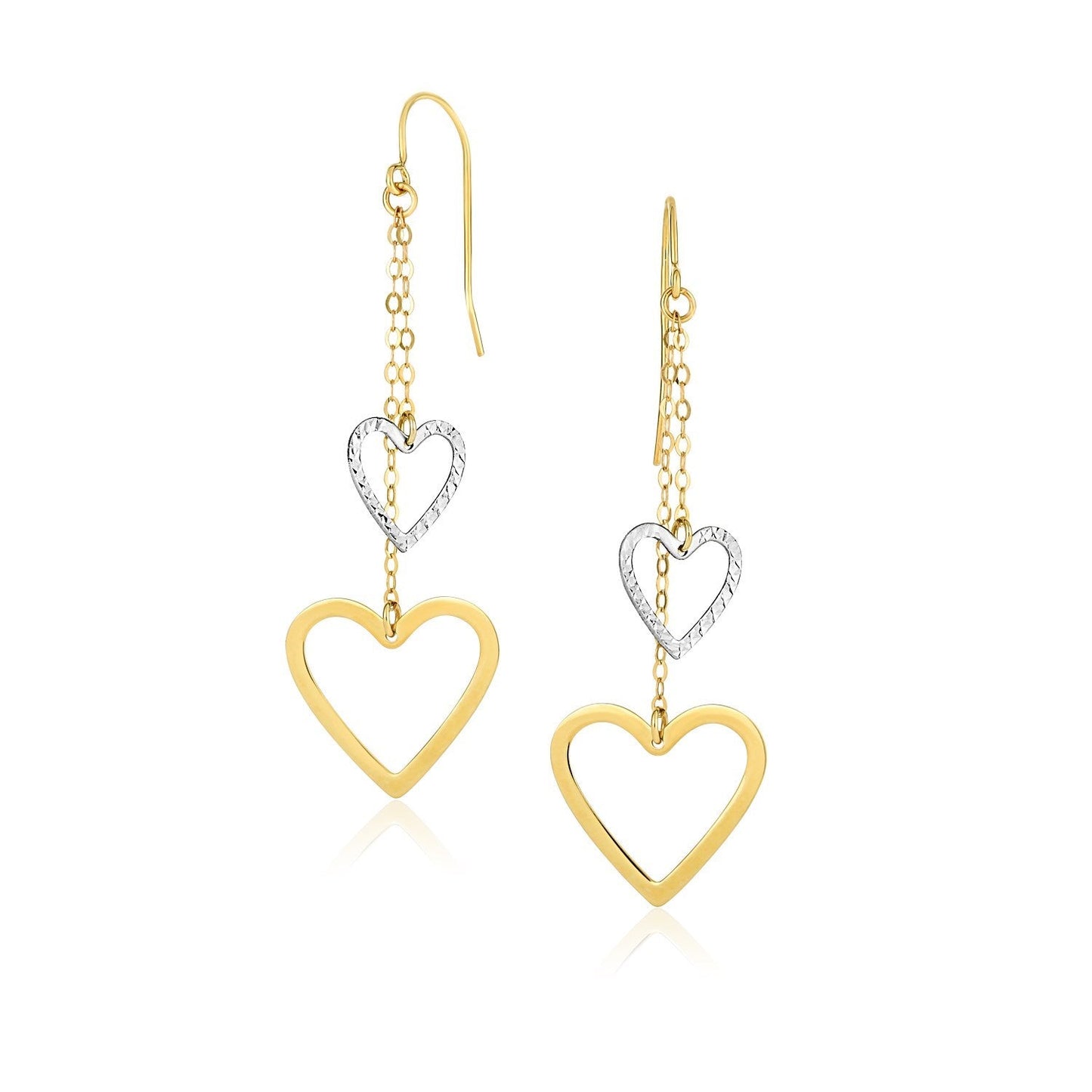 10k Two-Tone Gold Cutout Heart Chain Dangling Earrings-0