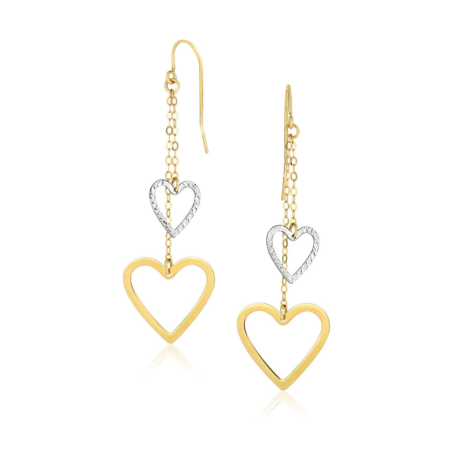 10k Two-Tone Gold Cutout Heart Chain Dangling Earrings-0