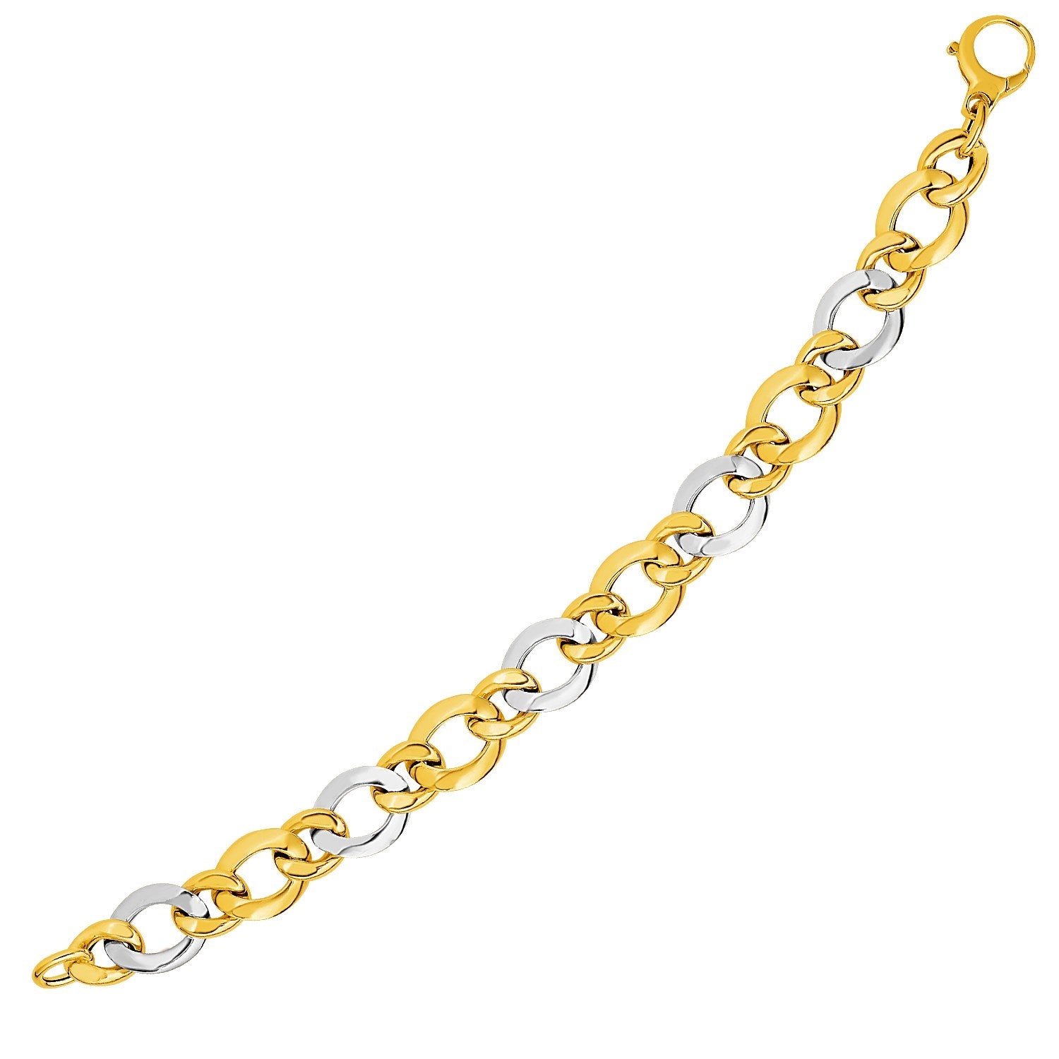 14k Two-Tone Yellow and White Gold Alternating Size Link Bracelet-0