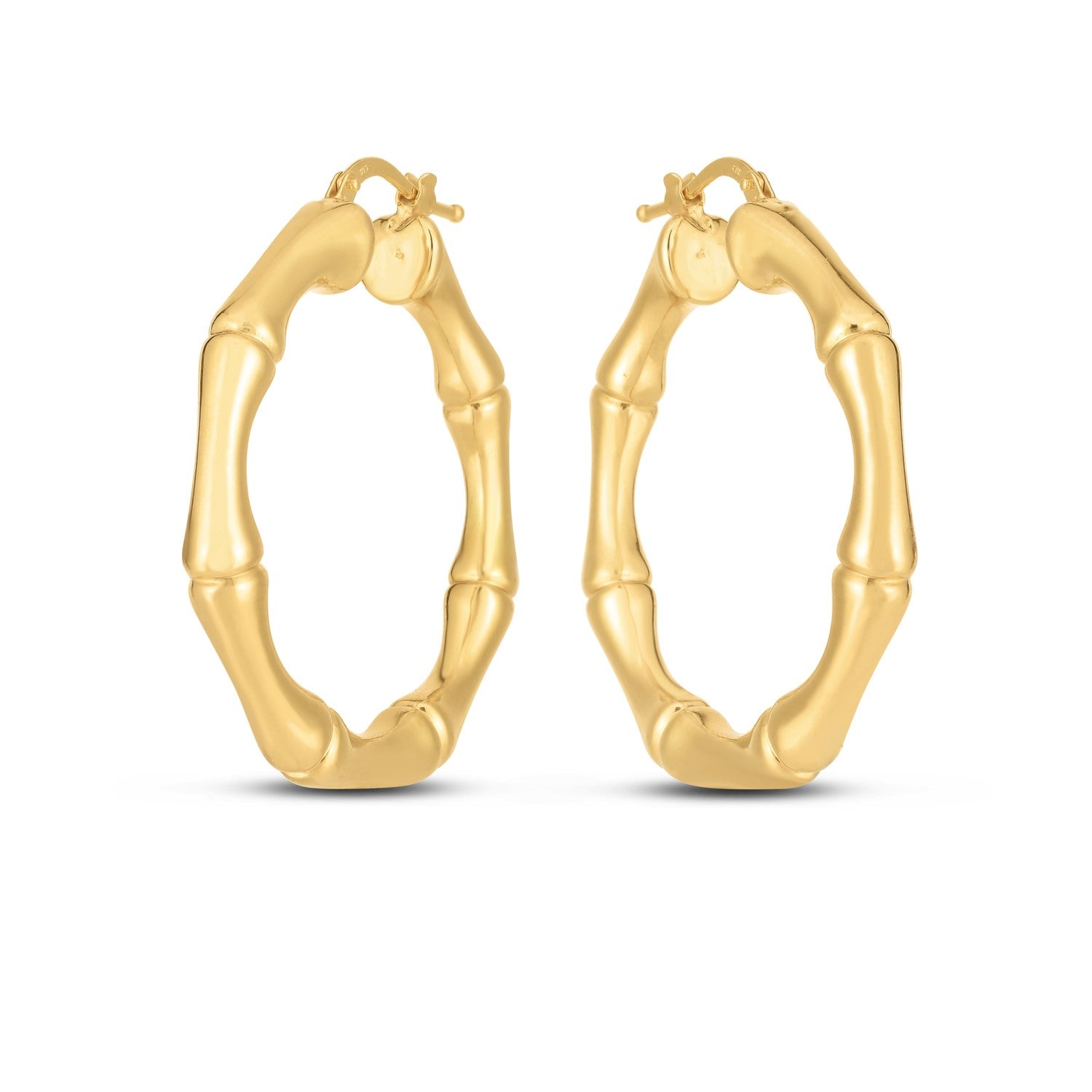 14k Yellow Gold Large Bamboo Hoops (35mm)-1