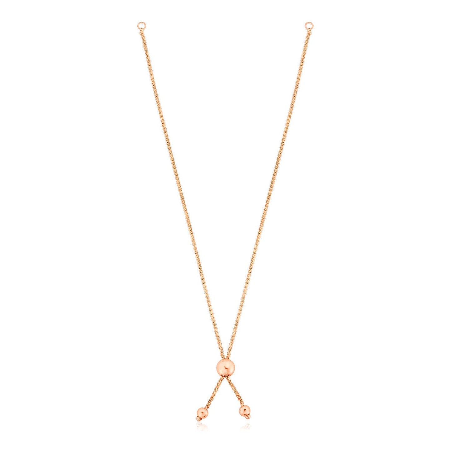 10k Rose Gold 8 inch Adjustable Friendship Bracelet Chain with Ball Slide-0