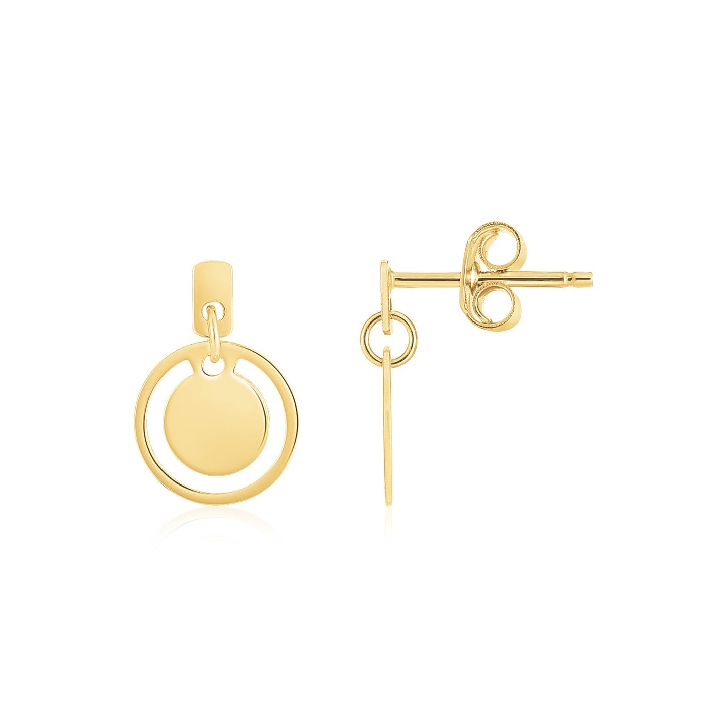 14K Yellow Gold Circle Drop Earrings-0