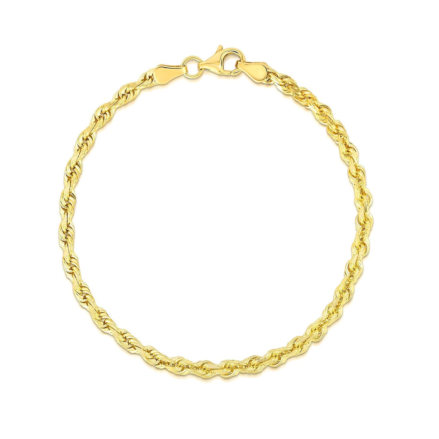 4.0mm 10k Yellow Gold Solid Diamond Cut Rope Bracelet-1
