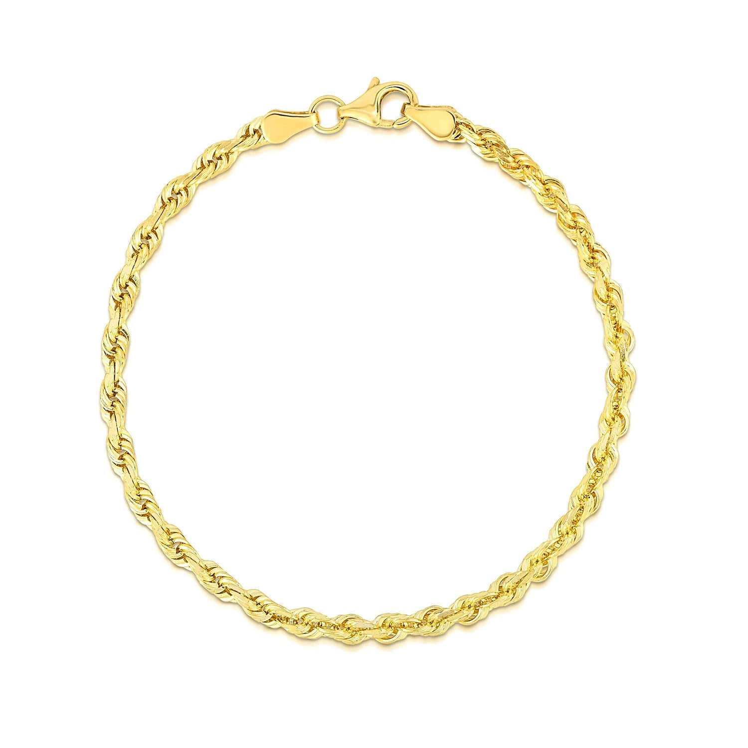 4.0mm 10k Yellow Gold Solid Diamond Cut Rope Bracelet-1