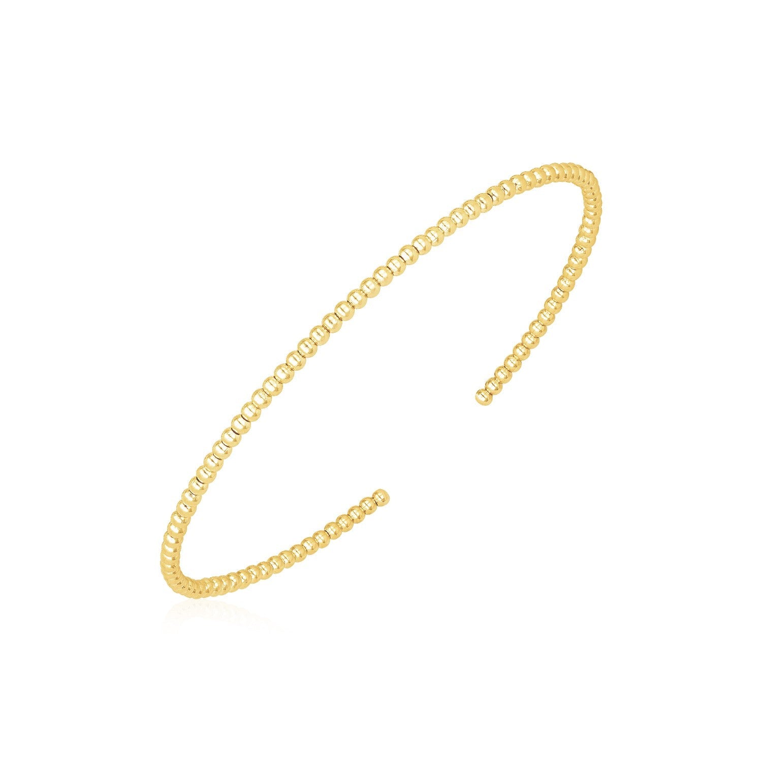 14k Yellow Gold High Polish Bead Cuff Bangle (2mm)-0