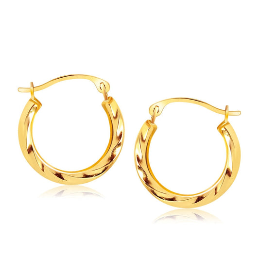 10k Yellow Gold Hoop Earrings in Textured Polished Style (5/8 inch Diameter)-0