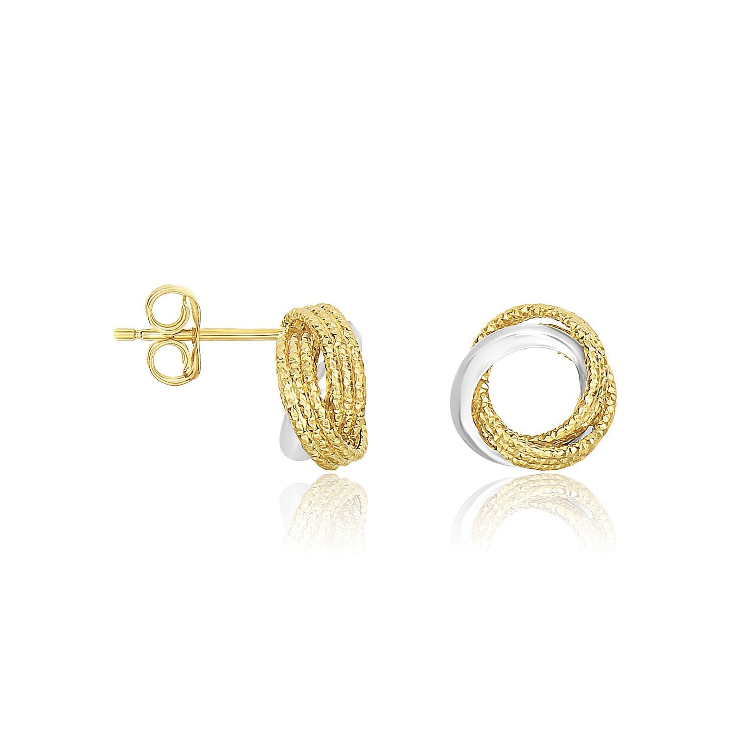 14k Two-Tone Gold Multi-Textured Open Circle Style Entwined Earrings-0