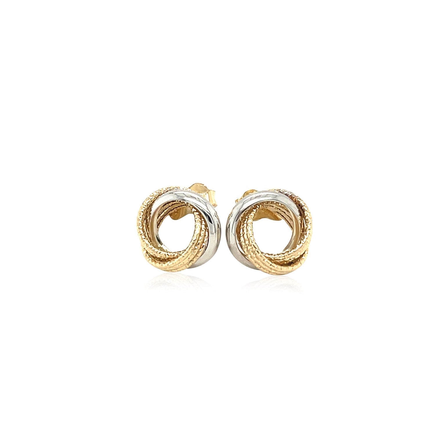 14k Two-Tone Gold Multi-Textured Open Circle Style Entwined Earrings-1