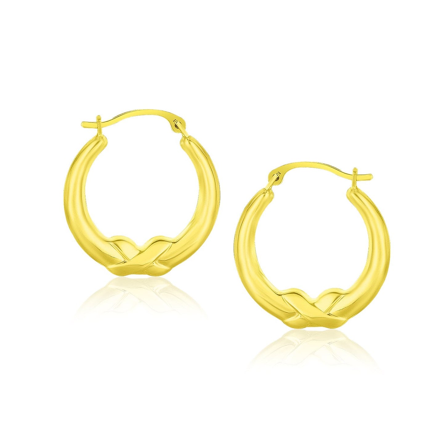 10k Yellow Gold X Motif Round Shape Hoop Earrings-0