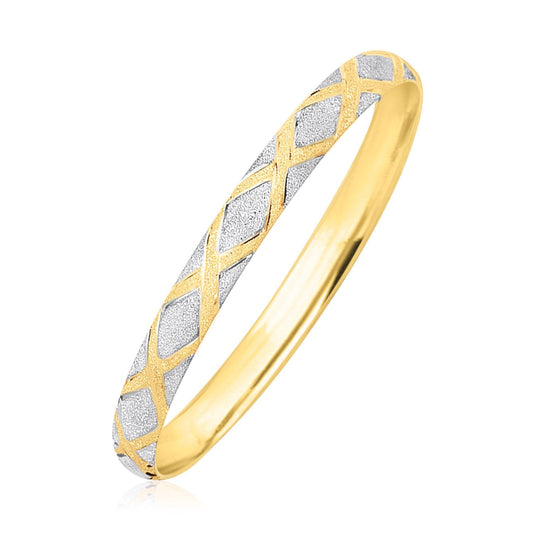 10k Two-Tone Gold Geometric Diamond Motif Bangle-0