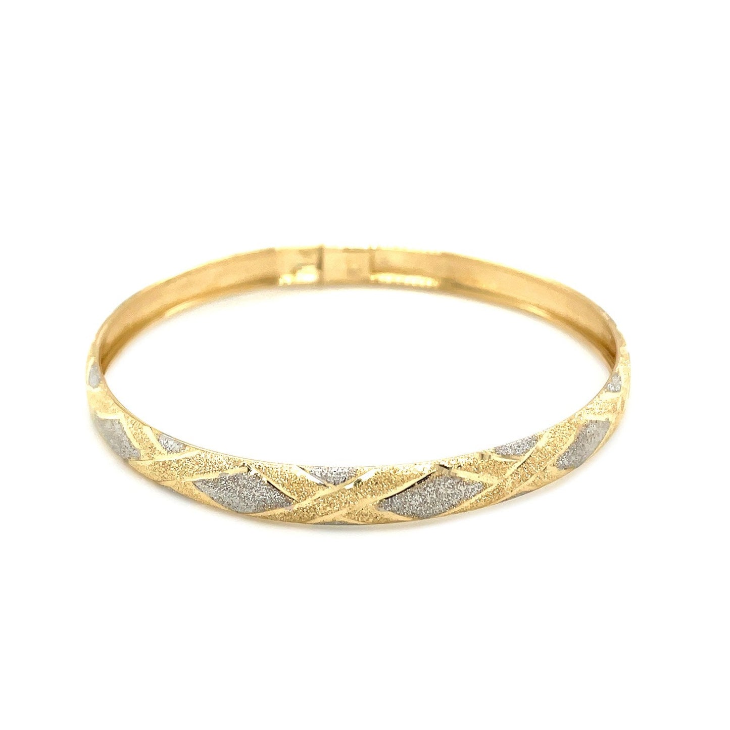 10k Two-Tone Gold Geometric Diamond Motif Bangle-1